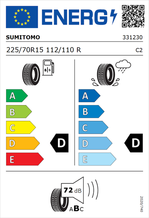 Tyre Label for Sumitomo SL727 225/70R15 112/110R