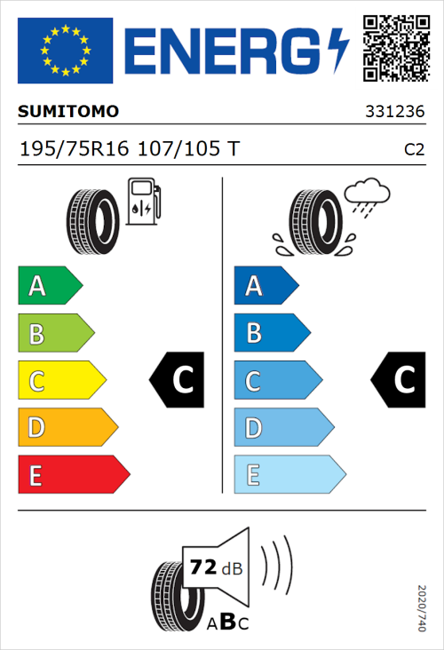 Tyre Label for Sumitomo SL727 195/75R16 107/105T