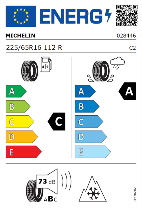 Tyre Label for Michelin Agilis CrossClimate 225/65R16 112R