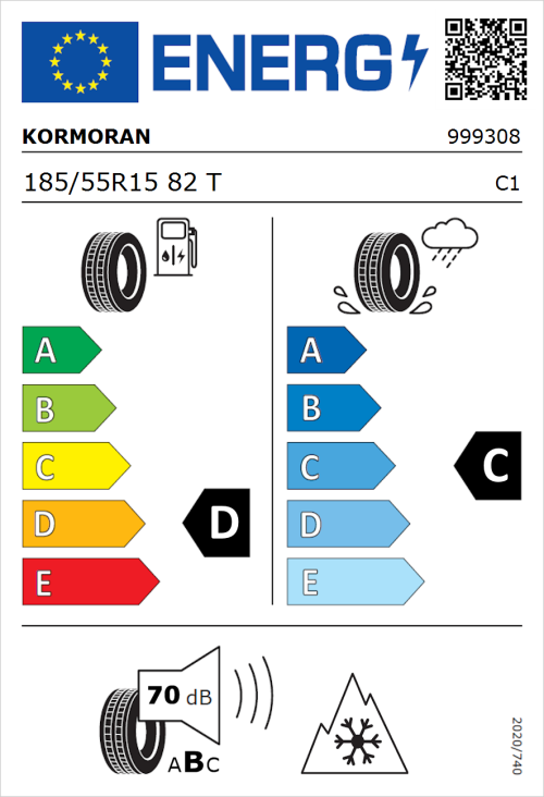 Tyre Label for Kormoran Snow 185/55R15 82T