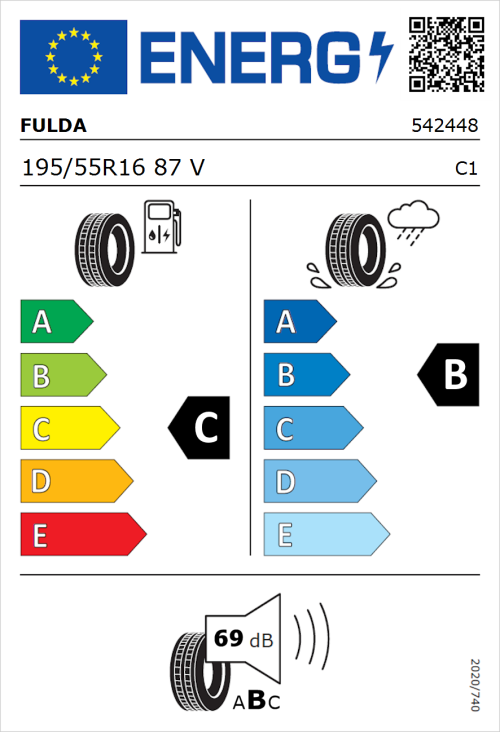 Tyre Label for Fulda EcoControl HP2 195/55R16 87V
