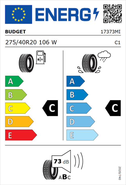 Tyre Label for Budget Budget 275/40R20 106W