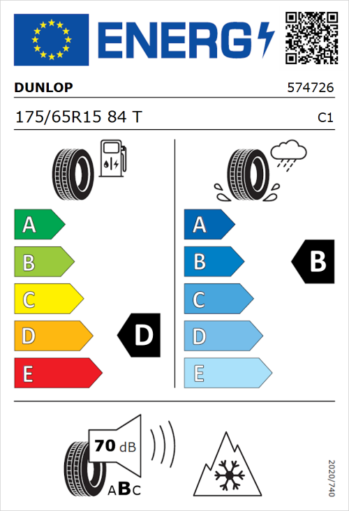Tyre Label for Dunlop SP WinterResponse 2 175/65R15 84T