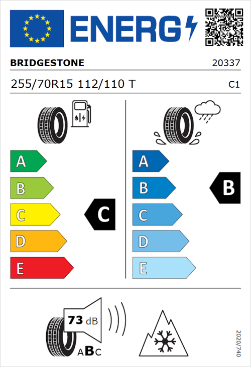 Tyre Label for Bridgestone Dueler A/T002 255/70R15 112/110T