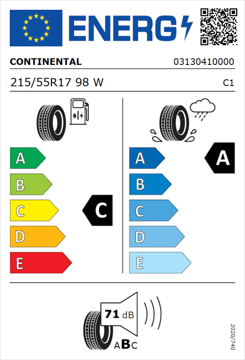 Tyre Label for Continental Premium Contact 7 215/55R17 98W