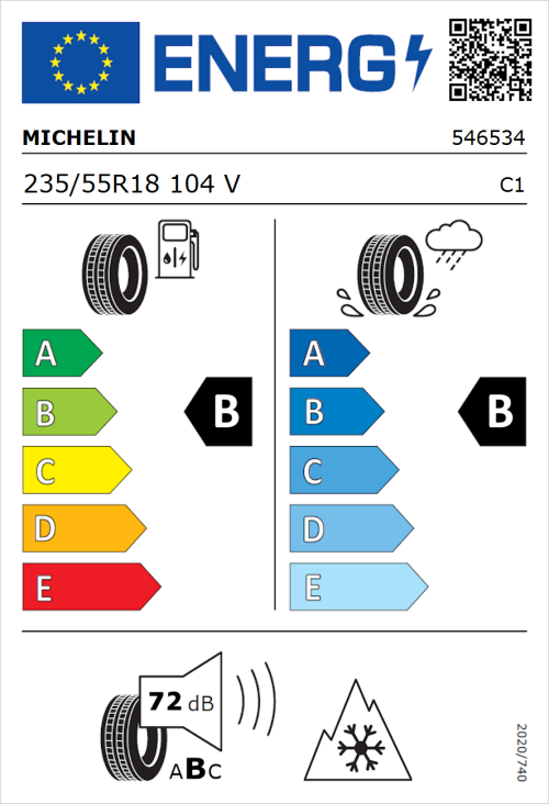 Tyre Label for Michelin CrossClimate 3 235/55R18 104V
