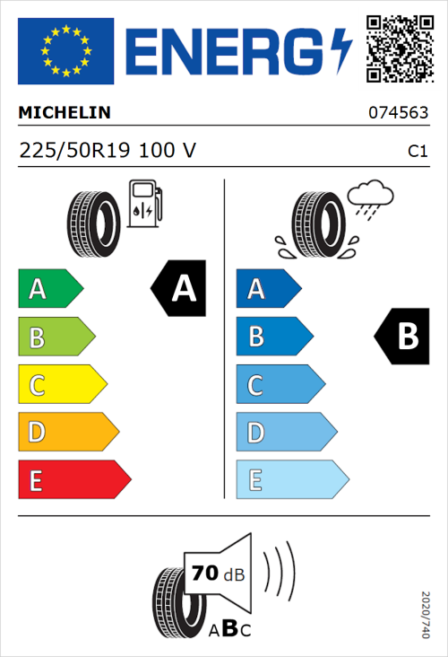 Tyre Label for Michelin e.primacy 225/50R19 100V