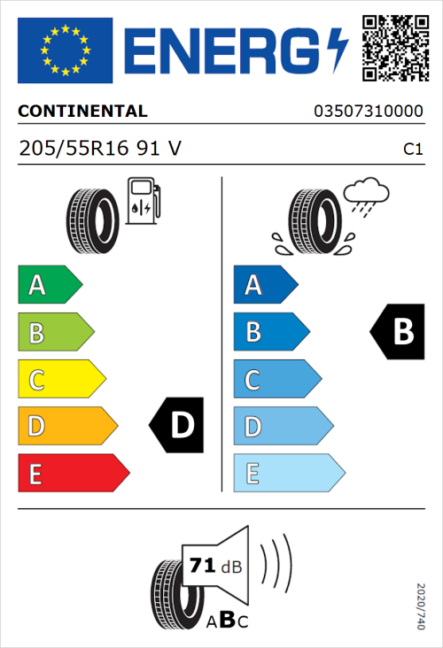 Tyre Label for Continental ContiPremiumContact 2 205/55R16 91V
